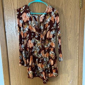 Super cute maroon floral tie front romper